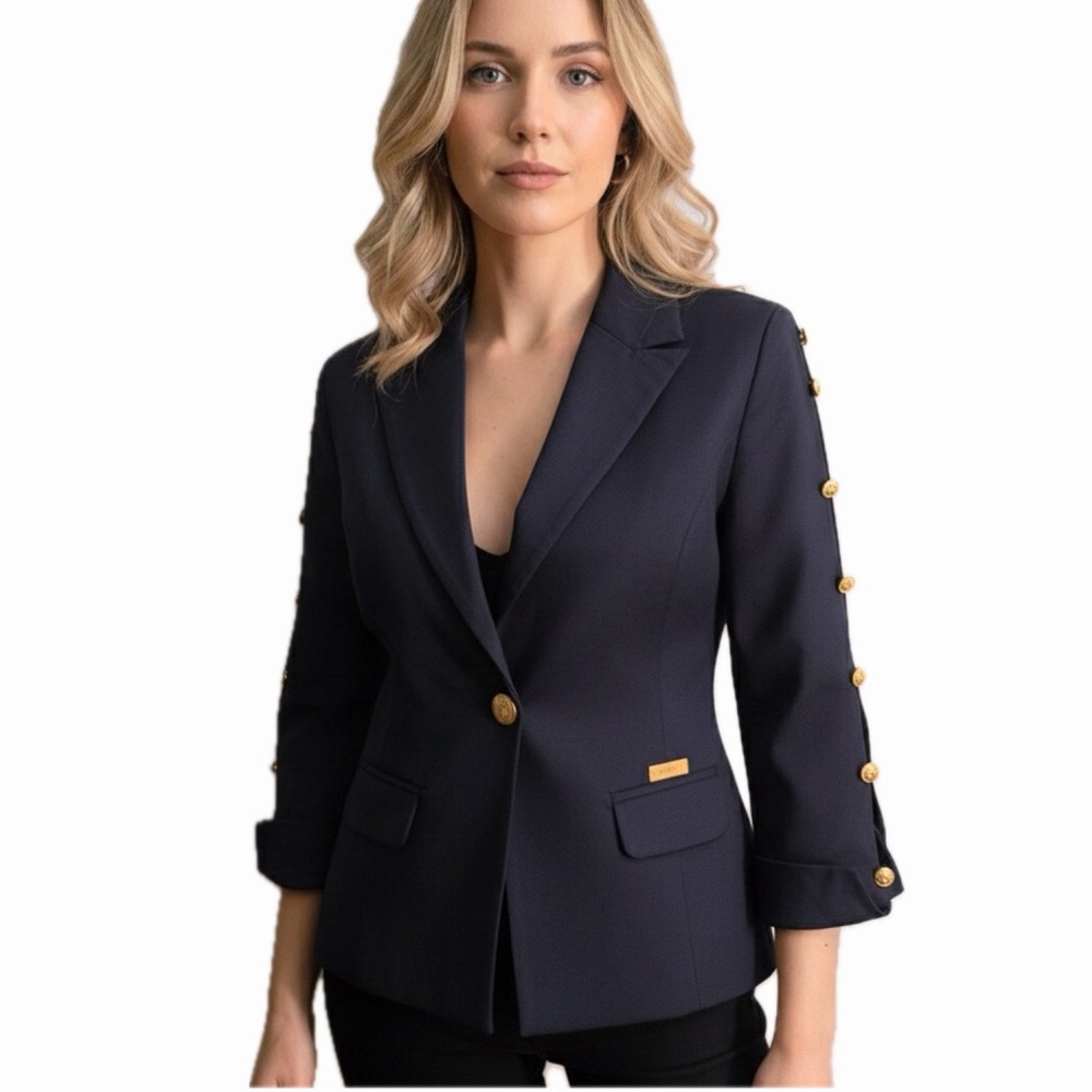 NWOT Single-Breasted Blazer 3/4 Sleeves One Button‎ Closure Lined Notched Collar